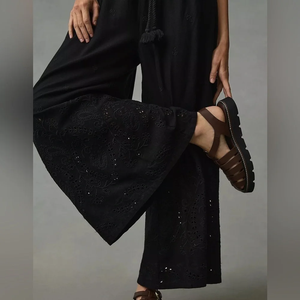 Anthropologie Strapless Eyelet Jumpsuit Black